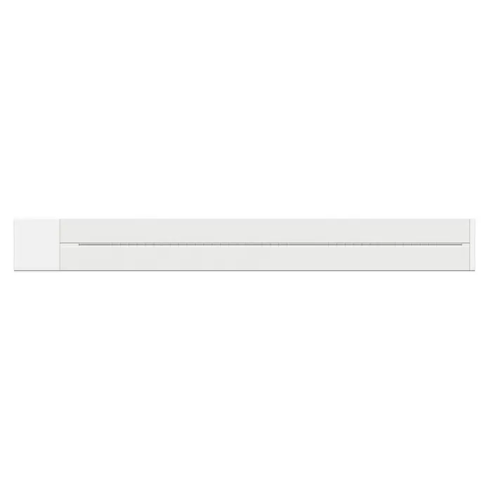 Schwaiger Steckdosenleiste Modulare Stromschiene - 75 cm, Weiß, IP20, Ohne Schalter - Eine Nahaufnahme eines stilvollen weißen Garagentors mit horizontalen, quadratischen Akzenten, die dem Design eine moderne Note verleihen.