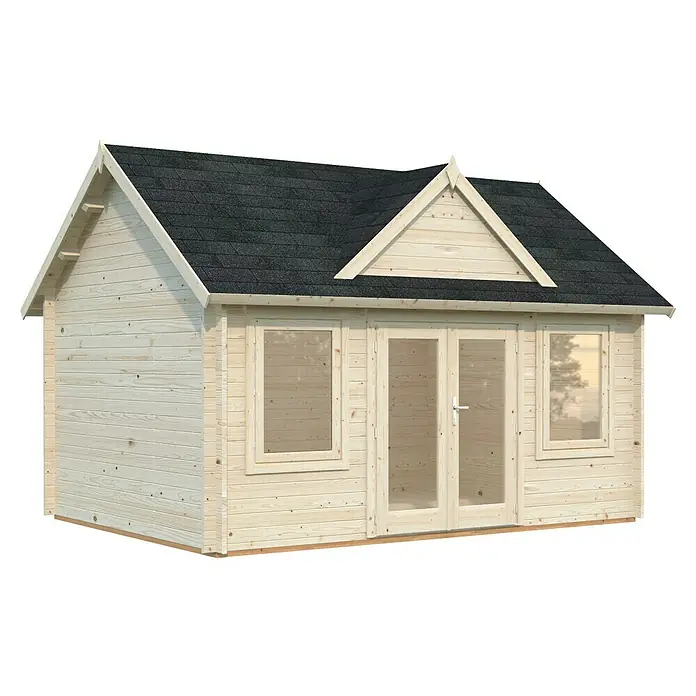 Palmako Gartenhaus Claudia - Außenmaß inkl. Dachüberstand (B x T): 494 x 376 cm, Tauchgrundiertes Holz, Grau - Ein gemütliches Holzgartenhaus mit Doppeltür und Fenstern. Ideal für Gartenliebhaber und Heimwerker, die zusätzlichen Raum suchen.