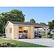 Palmako Garaje con carport Roger con puerta abatible (Medidas ext. (An x Pr): 703 cm x 619 m, Natural, Madera, 19 m², Incluye puerta de madera) | BAUHAUS