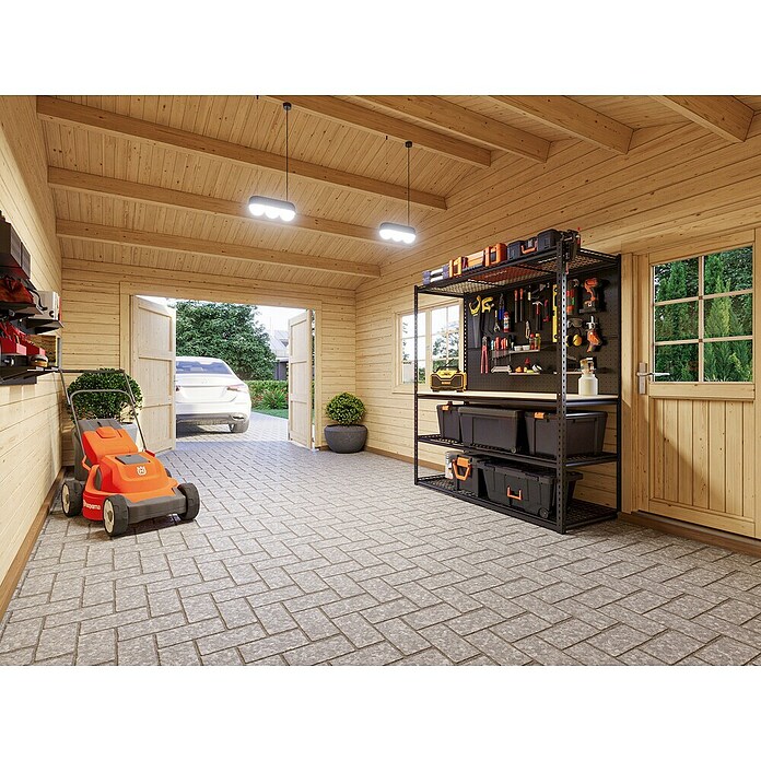 Palmako Garaje con carport Roger con puerta abatible (Medidas ext. (An x Pr): 703 cm x 619 m, Natural, Madera, 19 m², Incluye puerta de madera) | BAUHAUS