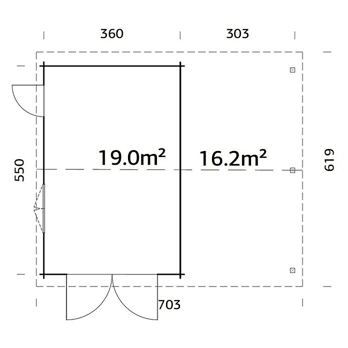 Palmako Garaje con carport Roger con puerta abatible (Medidas ext. (An x Pr): 703 cm x 619 m, Natural, Madera, 19 m², Incluye puerta de madera) | BAUHAUS