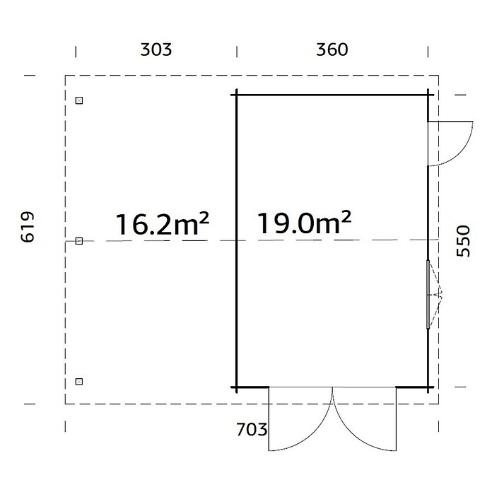 Palmako Garaje con carport Roger con puerta abatible (Medidas ext. (An x Pr): 703 cm x 619 m, Natural, Madera, 19 m², Incluye puerta de madera) | BAUHAUS