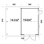 Palmako Garaje con carport Roger con puerta abatible (Medidas ext. (An x Pr): 703 cm x 619 m, Natural, Madera, 19 m², Incluye puerta de madera) | BAUHAUS