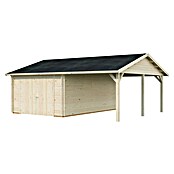 Palmako Garaje con carport Roger con puerta abatible (Medidas ext. (An x Pr): 703 cm x 619 m, Natural, Madera, 19 m², Incluye puerta de madera) | BAUHAUS