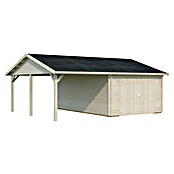 Palmako Garaje con carport Roger con puerta abatible (Medidas ext. (An x Pr): 703 cm x 619 m, Natural, Madera, 19 m², Incluye puerta de madera) | BAUHAUS