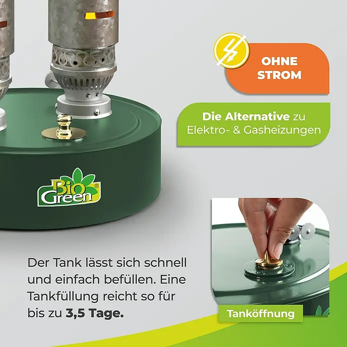 BioGreen Gewächshaus-Heizung Warmax Power 5 - 30 x 30 x 41 cm, Leistung: 600 W - Bio Green Heizgerät, eine stromlose Alternative zu Elektro- & Gasheizungen. Der Tank lässt sich schnell befüllen und reicht für 3,5 Tage.