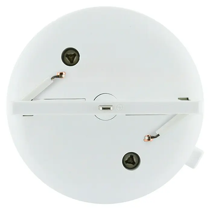 Schwaiger Steckdose Adapter - 6,2 cm, Weiß - Nahaufnahme eines weißen, runden LED-Panels mit Schrauben und Anschlussklemmen. Ideal für moderne Beleuchtungslösungen.
