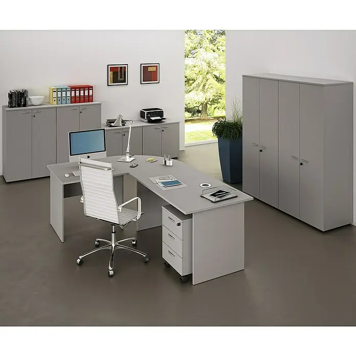 ArtExport Presto Mesa de escritorio - L x An x Al: 80 x 160 x 74 cm, Gris, Pata de metal gris - Oficina con un escritorio grande y muebles de oficina en gris.