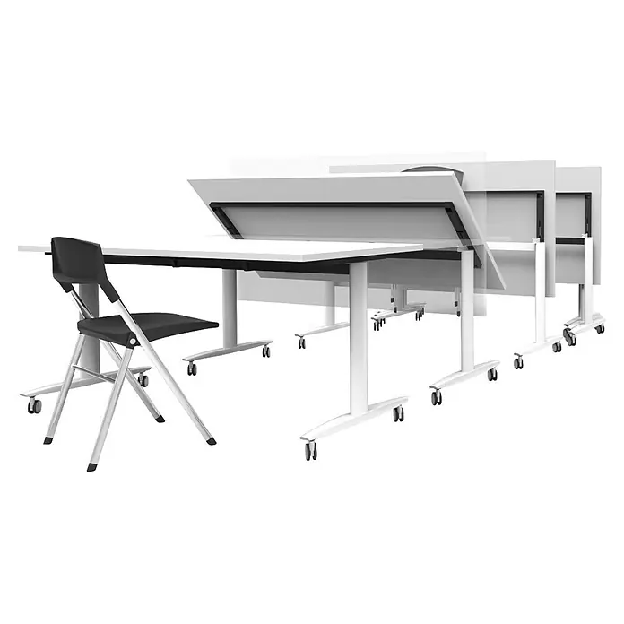 ArtExport Mesa de escritorio Taxi - L x An x Al: 80 x 160 x 74 cm, Blanco, Ruedas - Mesas plegables con silla. Las mesas son blancas con ruedas y se pueden plegar para ahorrar espacio. La silla es plegable en negro/plata.