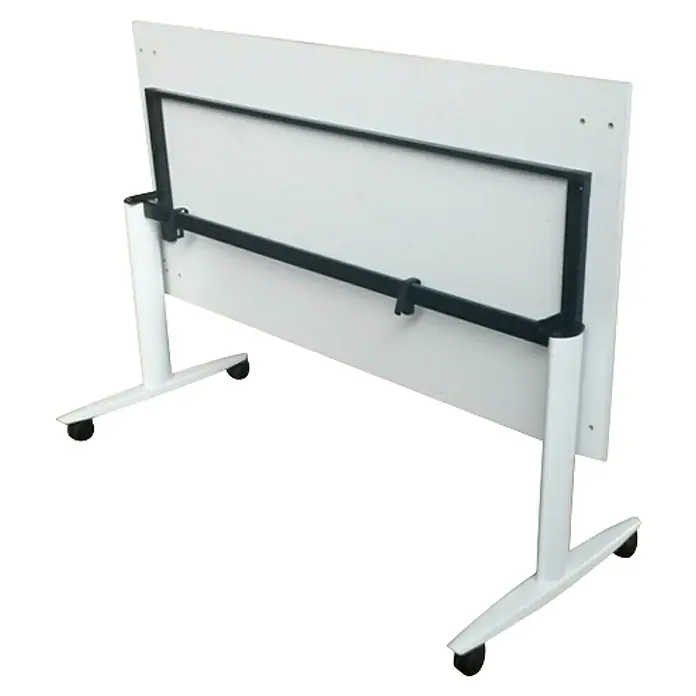ArtExport Mesa de escritorio Taxi - L x An x Al: 80 x 160 x 74 cm, Blanco, Ruedas - Imagen de una mesa plegable blanca con ruedas y marco negro. Ideal para conferencias y espacios de trabajo flexibles.