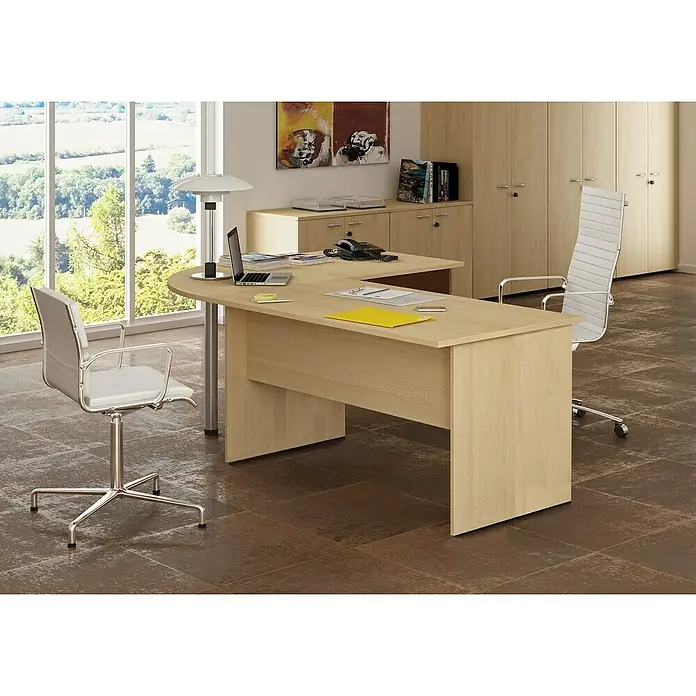 ArtExport Presto Mesa de escritorio en L - L x An x Al: 80 x 160 x 74 cm, Haya, Pata tipo panel - Atractivo escritorio esquinero con silla de oficina para un ambiente de trabajo elegante y eficiente.