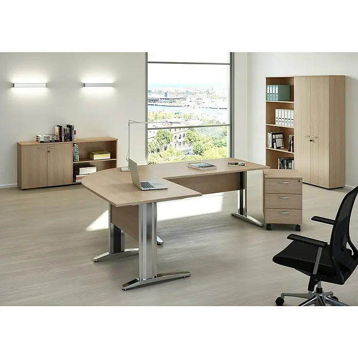 ArtExport Presto Estantería de madera Venere - L x An x Al: 35 x 80 x 180 cm, Número de baldas: 4 ud., Roble - Oficina con escritorio grande y mobiliario de oficina, diseño de madera clara.
