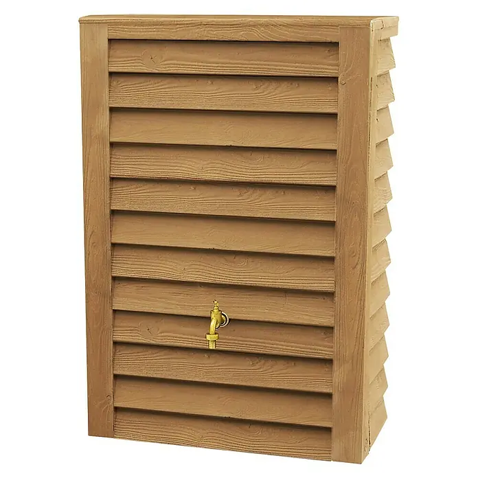 Garantia Exklusive Line Regenspeicher Woody - 300 l, Lightwood - Holzfarbene Regentonne mit Messingarmatur zur umweltfreundlichen Wassernutzung im Garten. Praktische und stilvolle Lösung für die Gartenbewässerung.