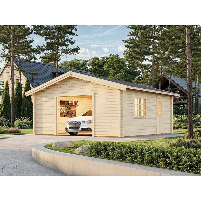 Palmako Garaje Roger sin puerta (Medidas ext. (An x Pr): 514 x 598 cm, Madera, Natural, 23,9 m²) | BAUHAUS