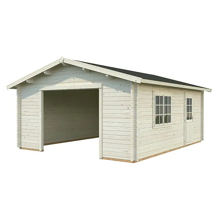 Palmako Garaje Roger sin puerta - Medidas ext. (An x Pr): 514 x 598 cm, Madera, Natural, 23,9 m² - Amplio garaje de madera sin tratar con ventana y puerta para guardar vehículos o como taller.