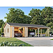Palmako Garaje con carport Roger con puerta abatible (Medidas ext. (An x Pr): 1.006 x 619 cm, Natural, Madera, 19 m², Incluye puerta de madera) | BAUHAUS
