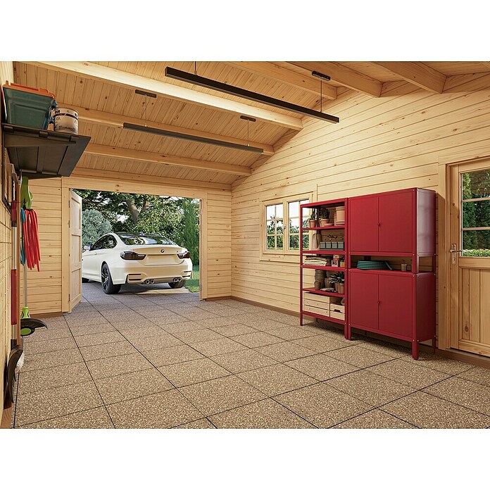 Palmako Garaje con carport Roger con puerta abatible (Medidas ext. (An x Pr): 1.006 x 619 cm, Natural, Madera, 19 m², Incluye puerta de madera) | BAUHAUS