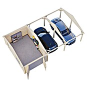 Palmako Garaje con carport Roger con puerta abatible (Medidas ext. (An x Pr): 1.006 x 619 cm, Natural, Madera, 19 m², Incluye puerta de madera) | BAUHAUS