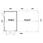 Palmako Garaje con carport Roger con puerta abatible (Medidas ext. (An x Pr): 1.006 x 619 cm, Natural, Madera, 19 m², Incluye puerta de madera) | BAUHAUS