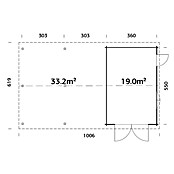 Palmako Garaje con carport Roger con puerta abatible (Medidas ext. (An x Pr): 1.006 x 619 cm, Natural, Madera, 19 m², Incluye puerta de madera) | BAUHAUS