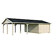 Palmako Garaje con carport Roger con puerta abatible (Medidas ext. (An x Pr): 1.006 x 619 cm, Natural, Madera, 19 m², Incluye puerta de madera) | BAUHAUS