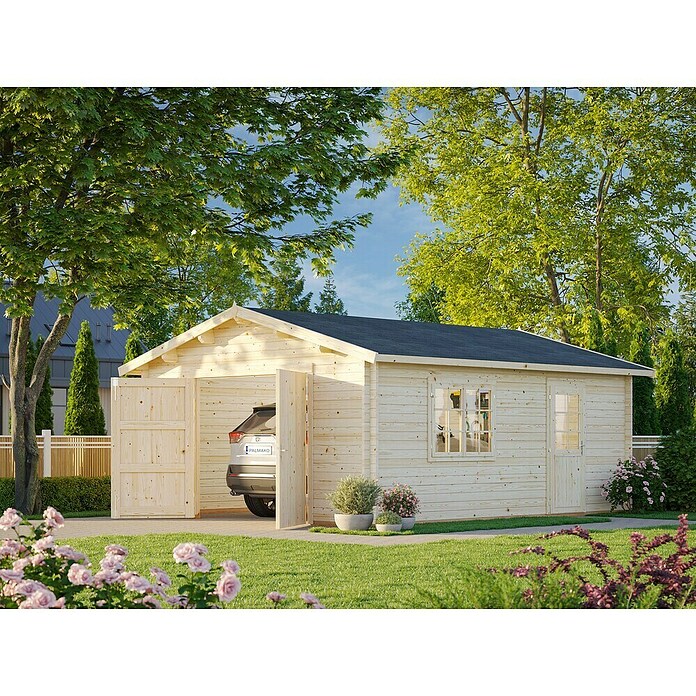 Palmako Garaje Roger con puerta abatible (Medidas ext. (An x Pr): 514 x 598 cm, Madera, Natural, 23,9 m²) | BAUHAUS