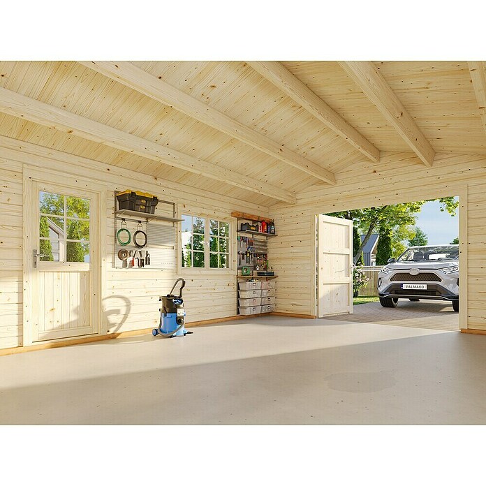 Palmako Garaje Roger con puerta abatible (Medidas ext. (An x Pr): 514 x 598 cm, Madera, Natural, 23,9 m²) | BAUHAUS