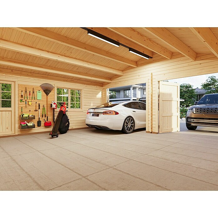 Palmako Garaje Roger con puerta abatible (Medidas ext. (An x Pr): 629 x 565 cm, Madera, Natural, 28,4 m²) | BAUHAUS