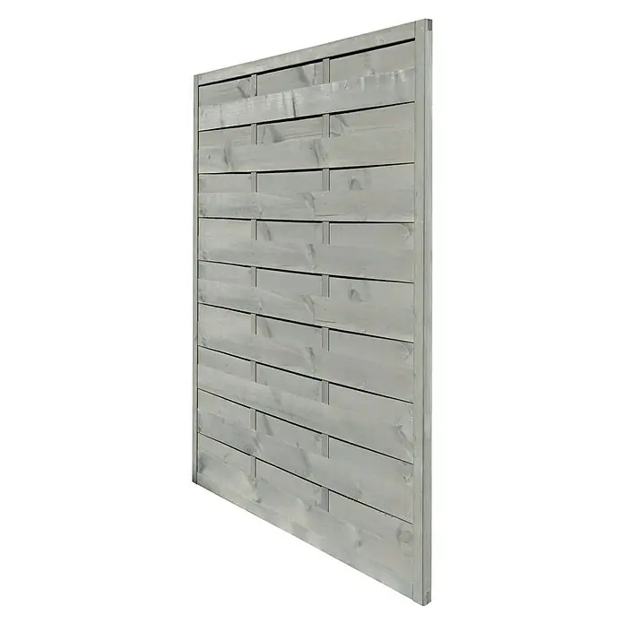Sichtschutzelement Bremen - B x H: 180 x 180 cm, Grau - Ein grauer Holzzaun, der sich ideal für den Garten eignet und Privatsphäre bietet, ist in dieser Nahaufnahme abgebildet.