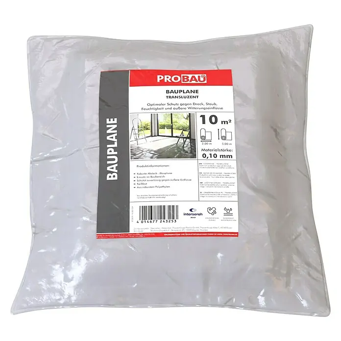 Probau Bauplane - 5 x 2 m - Bild einer transparenten Probau Bauplane, die zuverlässigen Schutz vor Schmutz, Staub und Feuchtigkeit bietet, ideal für Baustellen.