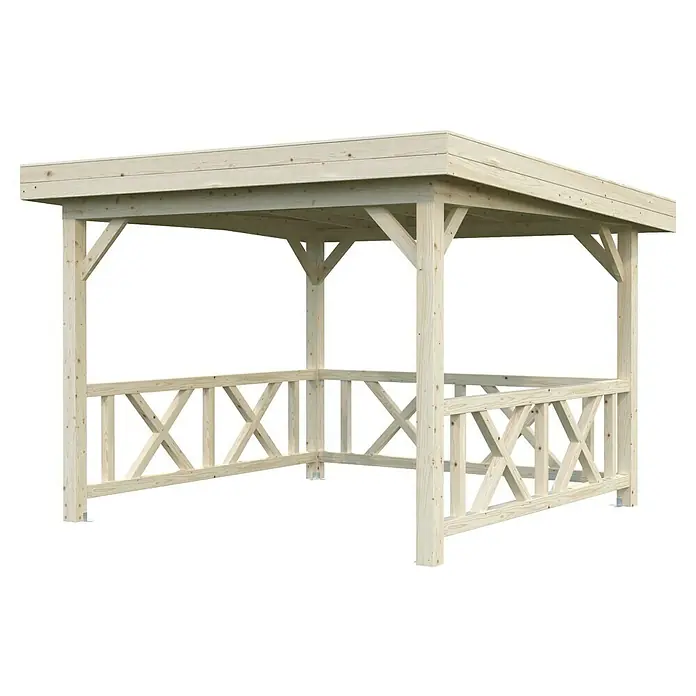 Palmako Pérgola estándar Lenna Set 301 - L x An: 340 x 340 cm, Madera, Natural - Pérgola de madera elegante con barandilla. Un complemento invitante para cualquier jardín, que ofrece sombra y refugio.
