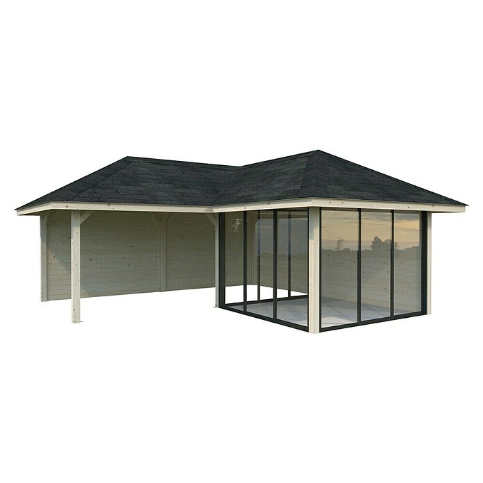 Palmako Caseta de jardín Bianca Set 512 Slide Plus (Medidas ext. (An x Pr): 672 x 672 cm, Madera, Natural) | BAUHAUS