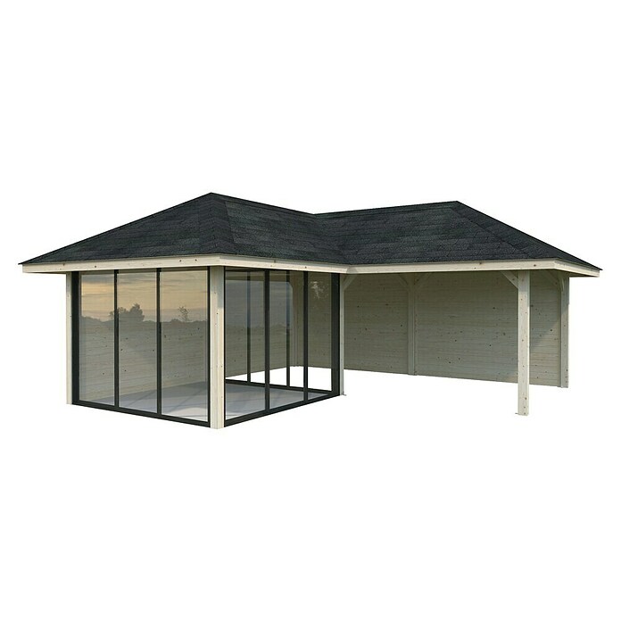 Palmako Caseta de jardín Bianca Set 512 Slide Plus (Medidas ext. (An x Pr): 672 x 672 cm, Madera, Natural) | BAUHAUS