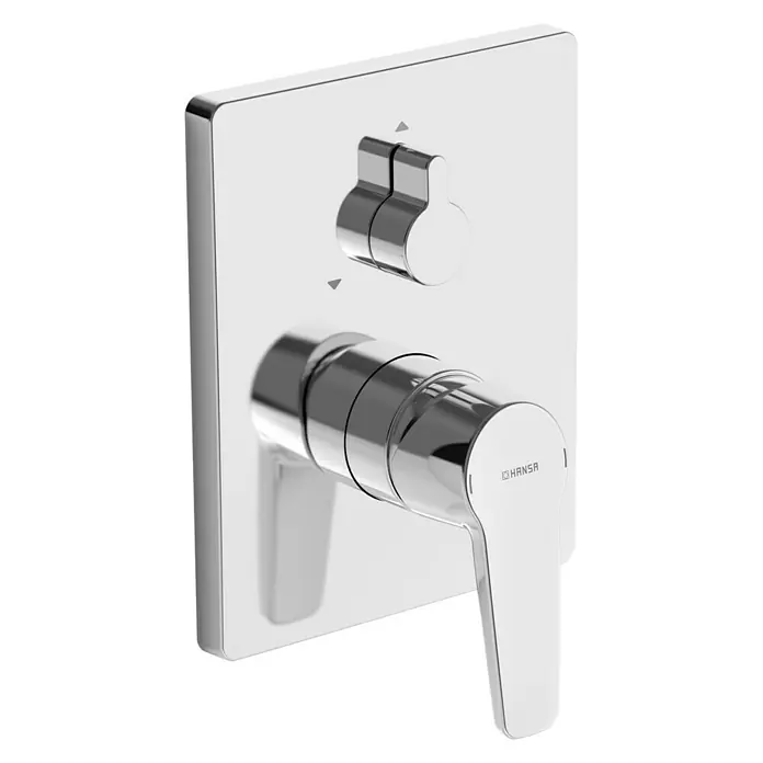 Hansa Polo UP-Badewannenarmatur - Chrom, Glänzend, Sicherungseinrichtung - Ein glänzender, verchromter HANSA Unterputz-Thermostat mit quadratischer Blende und elegantem Hebel für moderne Badezimmer.