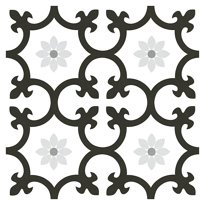 Feinsteinzeugfliese Dalia Black (25 x 25 cm, Schwarz/Weiß, Matt) | BAUHAUS