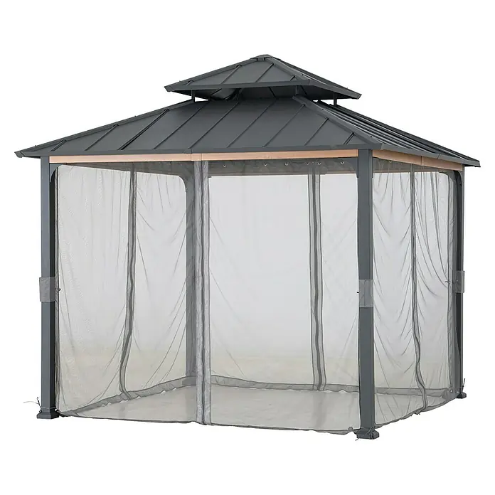 Sunjoy Pavillon-Seitenwände Moskitonetz - Passend für: Sunjoy Gazebo Pavillon Pasu 300X300 cm, Grau - Freistehender Pavillon mit Moskitonetz für den Garten, ideal zum Entspannen im Freien.