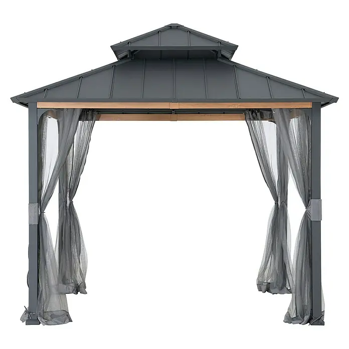 Sunjoy Pavillon-Seitenwände Moskitonetz - Passend für: Sunjoy Gazebo Pavillon Pasu 300X300 cm, Grau - Elegantes Gartenpavillon mit grauem Dach und Vorhängen. Perfekt für entspannte Stunden im Freien und als stilvoller Schattenspender.