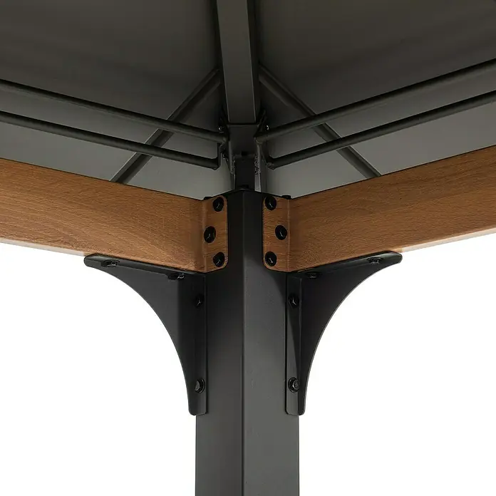 Sunjoy Pavillon Pasu - L x B: 300 x 300 cm, Farbe Dach: Anthrazit - Detailansicht einer Pavillonkonstruktion mit robusten Holz- und Metallelementen, die Stabilität und Design vereinen.