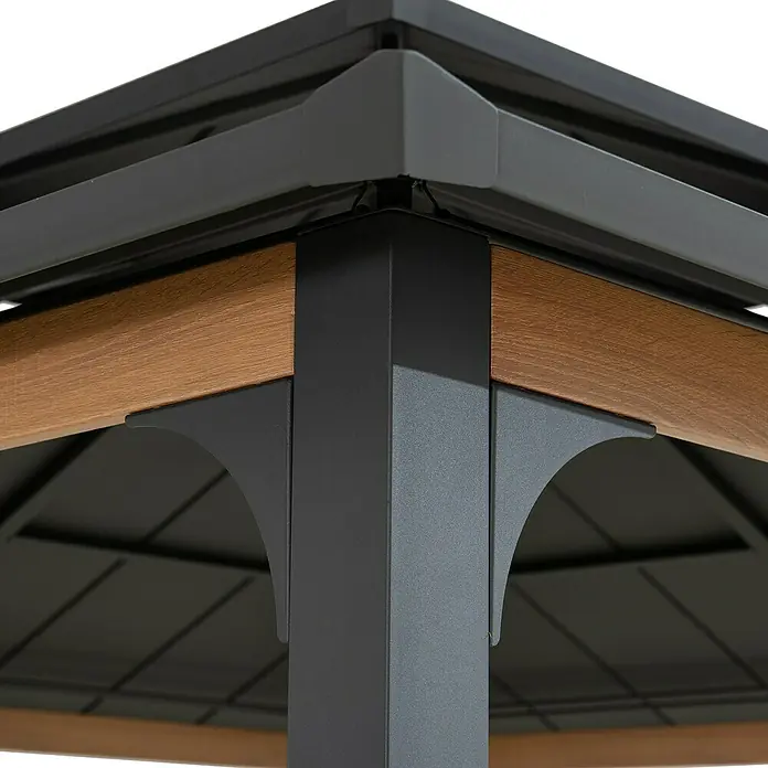 Sunjoy Pavillon Pasu - L x B: 300 x 300 cm, Farbe Dach: Anthrazit - Detailaufnahme einer stilvollen Pavillonkonstruktion mit Fokus auf die Eckverbindungen und das hochwertige Material.