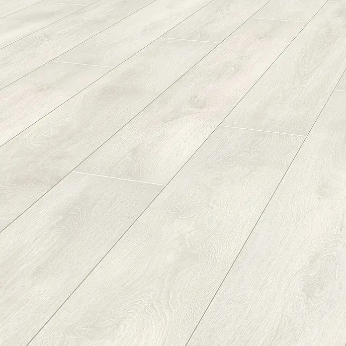 LOGOCLIC Vinto Laminat - Eiche Bastogne, Landhausdiele, 1.288 x 195 x 8 mm - Helles Laminat in Holzoptik. Die Dielen sind länglich und in einem hellen Farbton gehalten, der eine saubere und moderne Atmosphäre schafft.