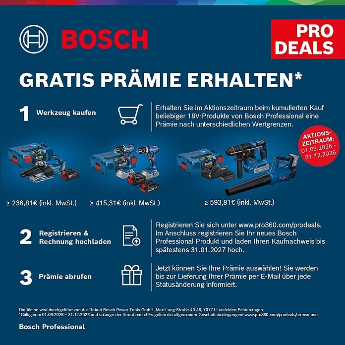 Bosch Professional AMPShare 18V Akku-Kombihammer GBH 18 V-26 D - 18 V, Ohne Akku, 2,5 J - Bosch ProDeals-Aktion: Gratis 18V-Werkzeug oder 18V-Akkupack beim Kauf von Bosch Professional Produkten im Aktionszeitraum.