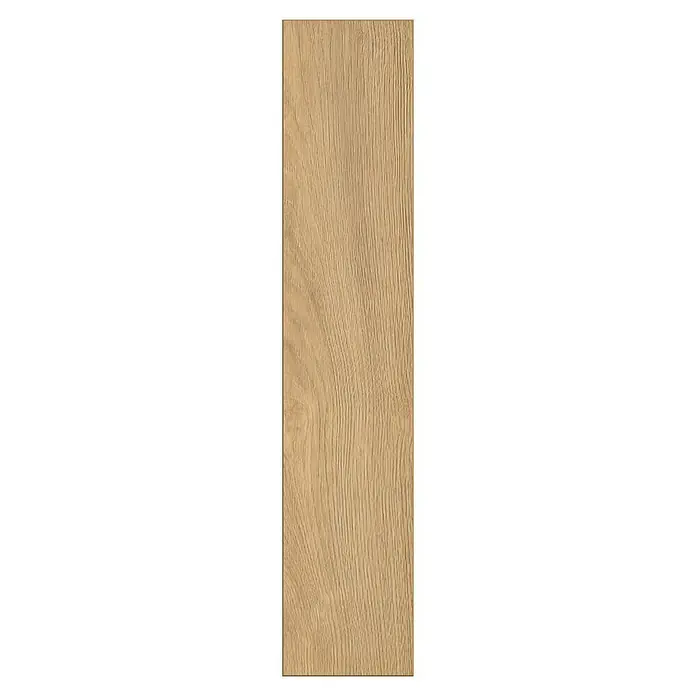 LOGOCLIC Vinto Laminat Herringbone - Galaxy Oak, Landhausdiele, 630 x 126 x 8 mm - Nahaufnahme eines Holzpaneels mit natürlicher Maserung in sanften Brauntönen, ideal für rustikale oder moderne Innenräume.