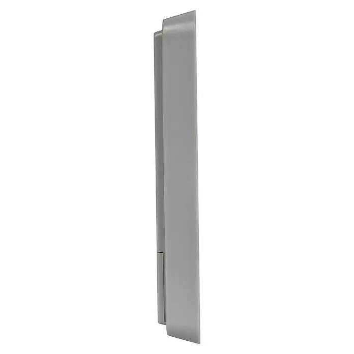 TFA Dostmann Digitales Thermo-Hygrometer - Weiß, L x H: 7,2 x 12 cm - Das Bild zeigt eine schmale, graue Säule oder ein Gehäuse vor einem schwarzen Hintergrund, möglicherweise ein elektronisches Gerät oder Bauelement.