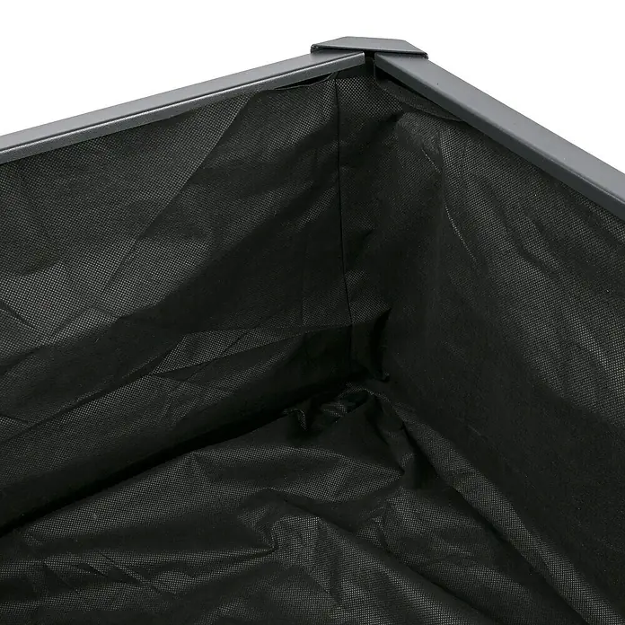 Dobar Hochbeet Kubus - 78 x 58 x 78 cm, Metall, Anthrazit - Innenansicht eines schwarzen Pflanzkastens mit einem robusten, grauen Rahmen, der sich ideal für den Garten oder die Terrasse eignet.