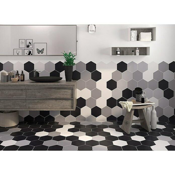 Feinsteinzeugfliese Hexagon Basic Silver (25 x 22 cm, Grau, Matt) | BAUHAUS