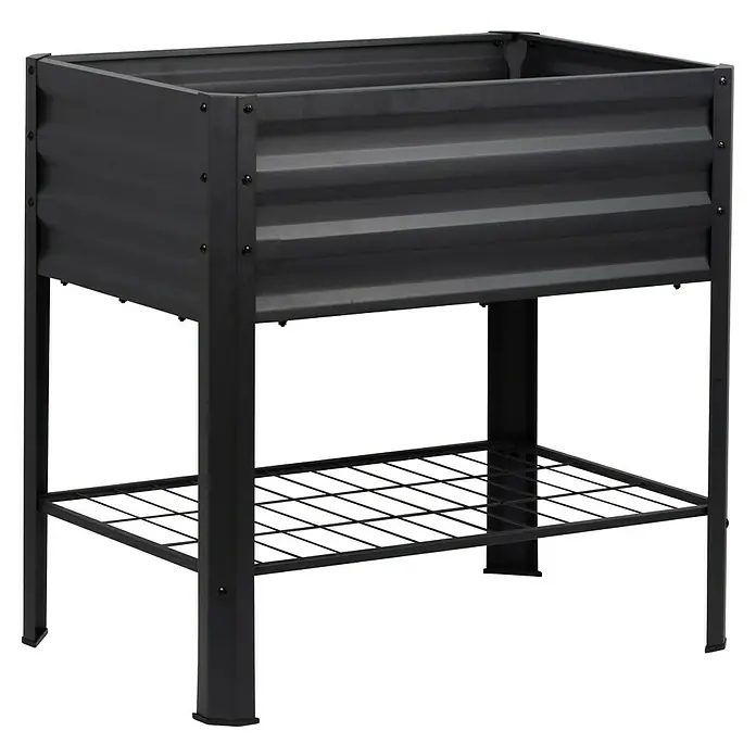Dobar Hochbeet Kubus - 78 x 58 x 78 cm, Metall, Anthrazit - Erhöhter Gartenpflanzer aus Metall mit praktischer Ablagefläche, ideal für den Garten, die Terrasse oder den Balkon.