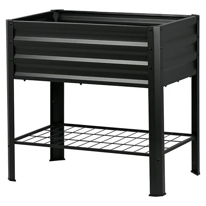 Dobar Hochbeet Kubus - 78 x 58 x 78 cm, Metall, Anthrazit - Ein schwarzes Hochbeet aus Metall mit Ablagefläche, ideal für den Garten oder Balkon, um Pflanzen stilvoll zu präsentieren.