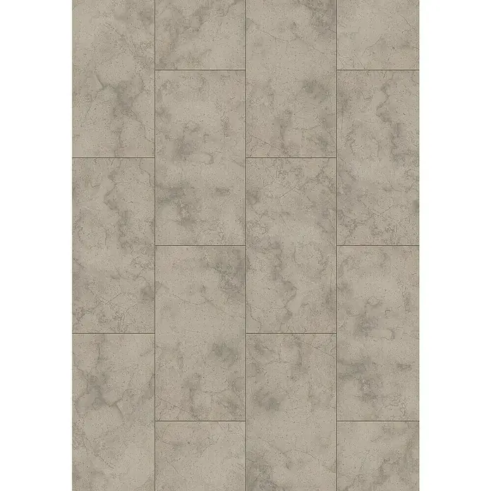LOGOCLIC Ceramico Laminat - Arosa, Fliese, 638 x 330 x 8 mm - Graue, rechteckige Bodenfliesen mit Marmorierungsmuster, verlegt in einem regelmäßigen Verband. Ideal für moderne Wohnräume.