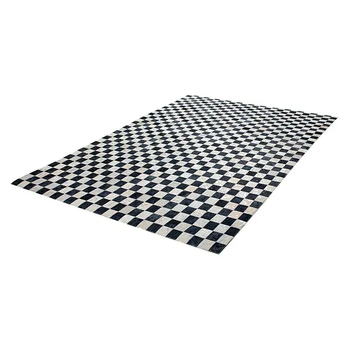 Kayoom Lederteppich Rocket - Anthrazit/Silber, 150 x 80 cm, 100 % Leder - Dieser Teppich hat ein elegantes Schachbrettmuster mit dunklen und hellen Quadraten, das jedem Raum einen modernen Touch verleiht.