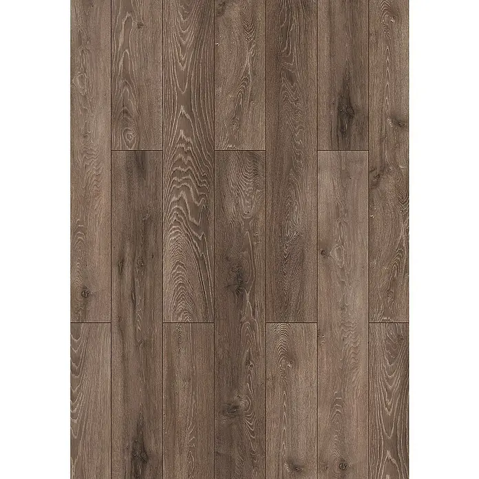 LOGOCLIC Aquaprotect Laminat - Night Oak, Landhausdiele, 1.288 x 195 x 8 mm - Detailaufnahme von Paneelen mit einer warmen, braunen Holzoptik, die eine elegante und natürliche Atmosphäre vermitteln.